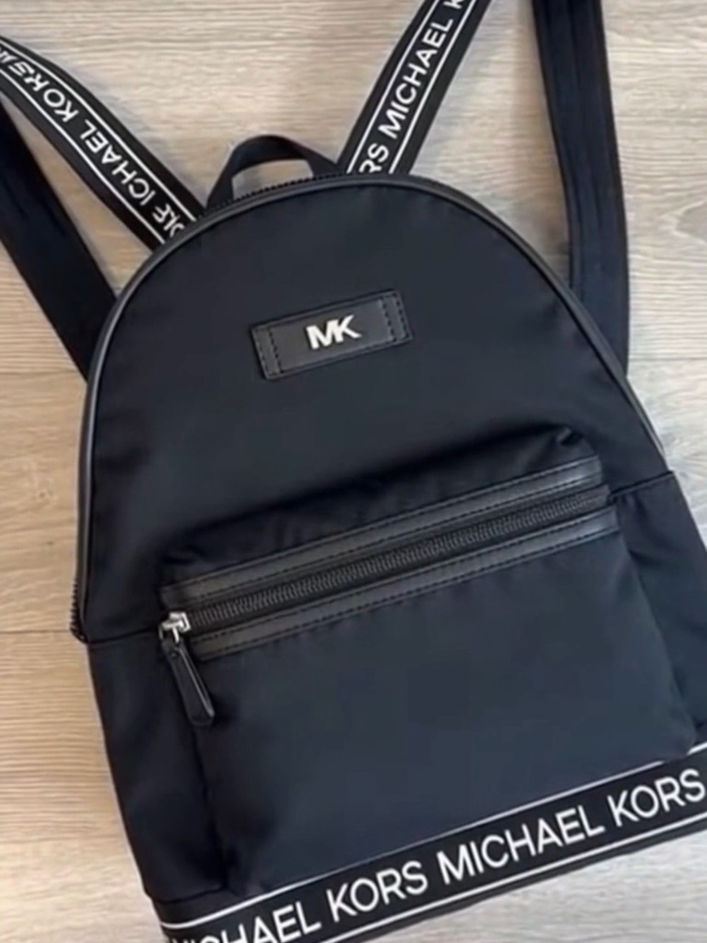 Michael Kors Kenly Large Nylon Backpack with Logo Webbing Straps Black